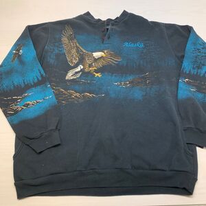 VTG AU Sportswear Pullover Sweater Eagle All Over Print Graphic Men’s Large AOP